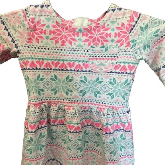 Carters Girls Dress Children’s Long Sleeve Zip Back White Aqua Pink Snowflake 3T - Picture 7 of 12